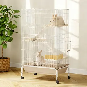 28" / 40" Metal Small Animal Cage w/ Wheels, Ferret Cage Large Chinchilla Cage 4-Tier Metal Rolling Cage Habitat with Platforms, Ramps, Water Bottle & Food Dish Guinea Pigs, Rabbits, Ferrets, Chinchillas, Rats, Squirrels, Hamsters