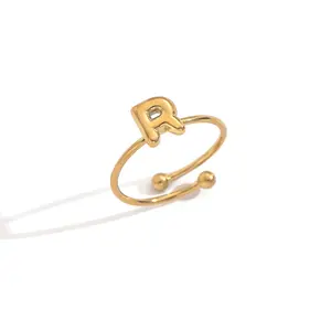 Lxalry 18K Gold Plated Stainless Steel Initial Ring for Women – Adjustable Minimalist Letter R Ring, Personalized Gift Jewelry, Waterproof, Hypoallergenic, Tarnish-Free, Trendy Custom Statement Rings for Birthday & Bridesmaid