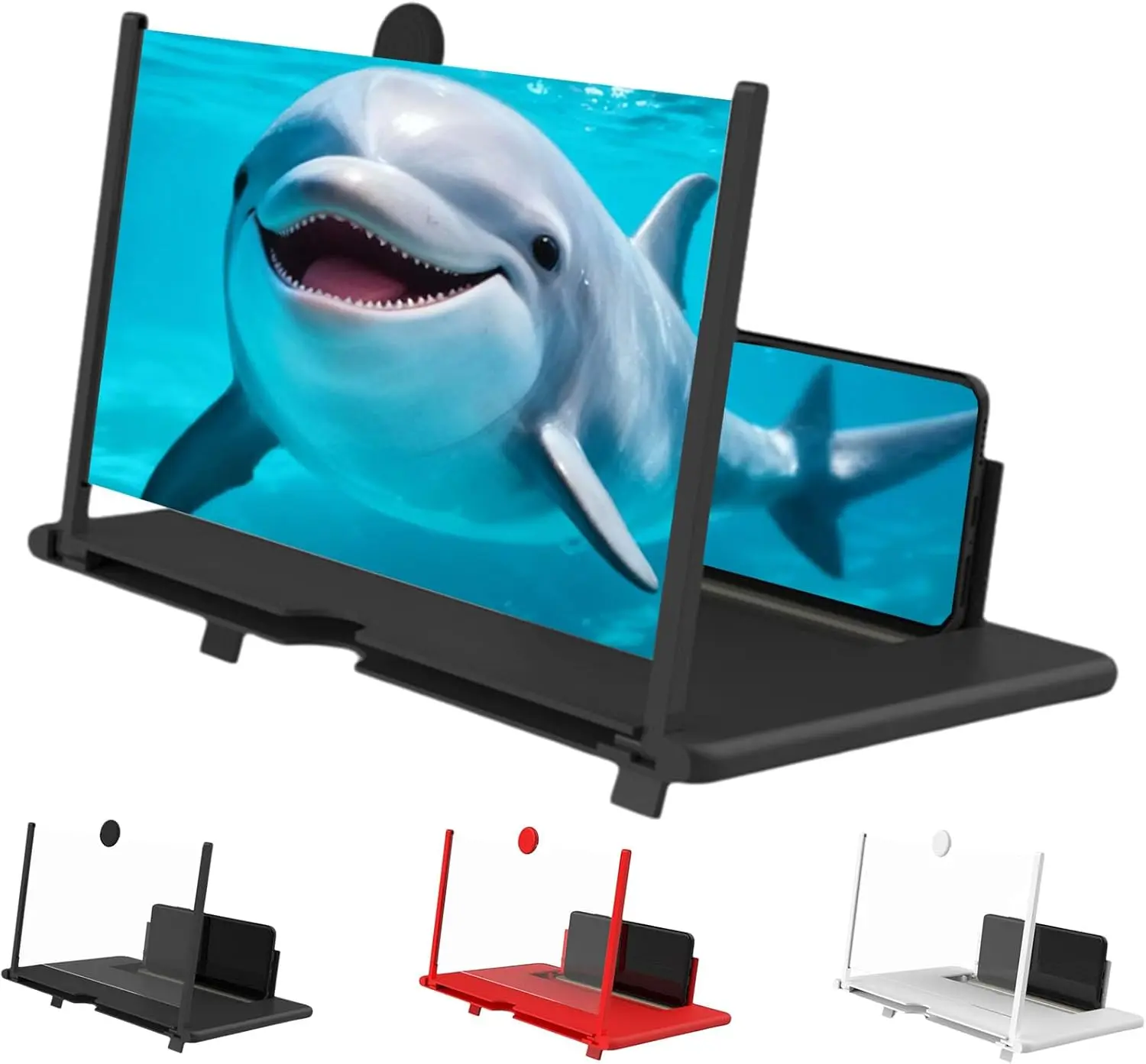 12" HD Phone Screen Magnifier with Foldable Stand, 2-4X Mobile Screen Enlarger Pull-Out Lens, Adjustable Angle & Height Desktop Phone Holder, Portable Hands-Free Amplifier for Movies, Gaming, YouTube & Streaming, Fits All Smartphones