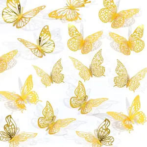 84PCS 3D Butterfly Decorations, 3 Sizes 7 Styles Butterfly Wall Decor Gold Butterflies Decorations for Cake, Butterflies Party, Birthday, Wall