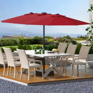 15FT Extra Large Double-Sided Rectangular Patio Umbrella with Included Base, Easy Crank Handle, Heavy-Duty Outdoor Sun Shade for Backyard, Pool & Patio
