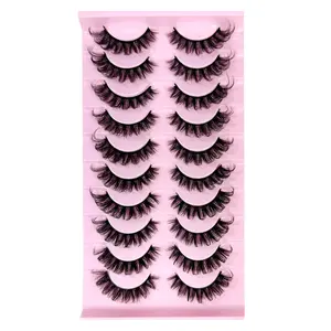 False Eyelashes, 10 Pairs Natural Looking D Curl Faux Cat Eye Lashes, Volumized False Eyelashes for Women, Eye Makeup Enhancement, Eyelash Extension Kit Cosmetic