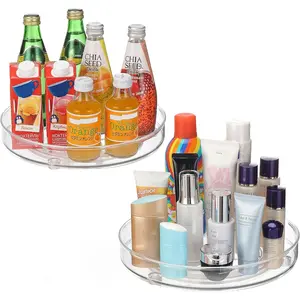 2-Pack Lazy Susan Cabinet Organizer, Plastic Rotating Round Lazy Susan Turntable for Cabinet, Pantry, Countertop, Table, Refrigerator, 10.5 Inches