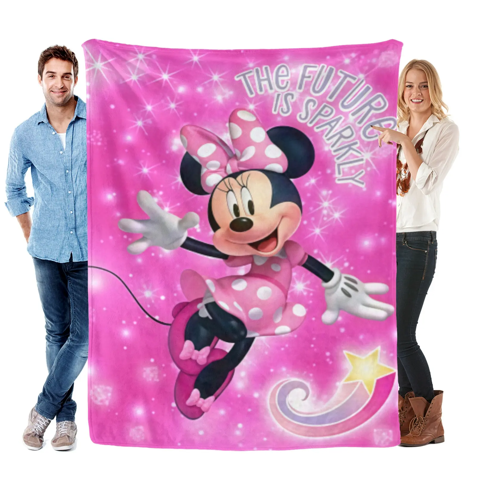 Disney Minnie Glitter Pink Dream Blanket, Cozy Fleece Throw Blanket, For Kids Playroom Indoor Leisure Time