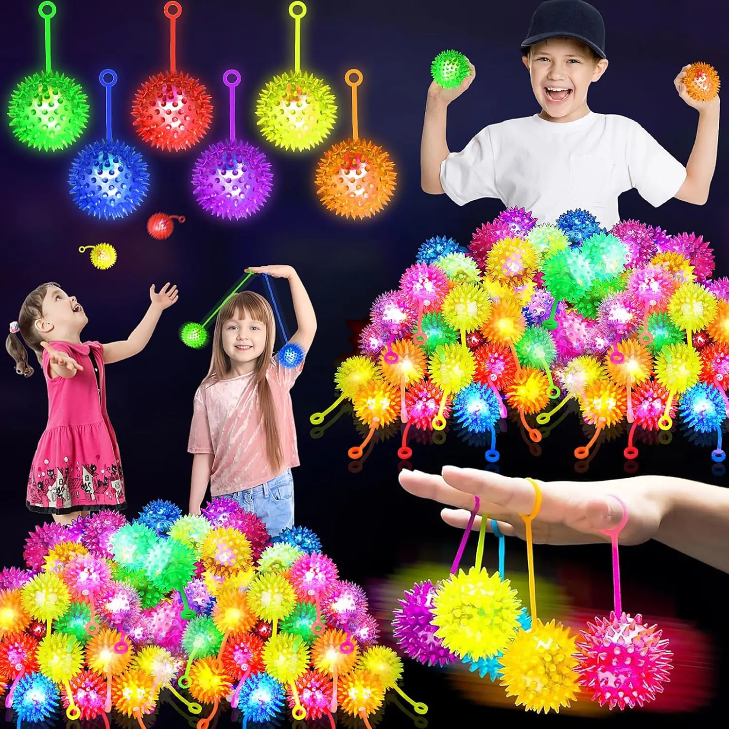 24PCS Light Up Ball, Stress Balls, Bouncy Balls for Kids, 6 Colors Flashing Squeaky Ball, 2.2inch Light Up Toys, Balls for Toddlers 1-3, Glow in The Dark Party Favors for Teens, Adults, Children