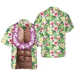 Funny Abs Black Men Hawaiian Shirt, Flower Design Summer Button Down Shirt, Tropical Aloha Shirt, Gift for Him or Her