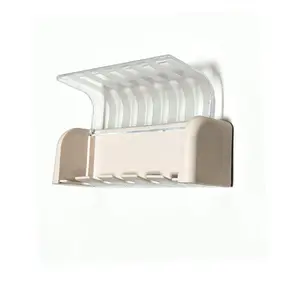 Self-Adhesive Wall-Mounted Toothbrush Holder with Lid, 5-Piece Plastic Bathroom Organizer, Ideal for Dorms and Showers, No Power Needed