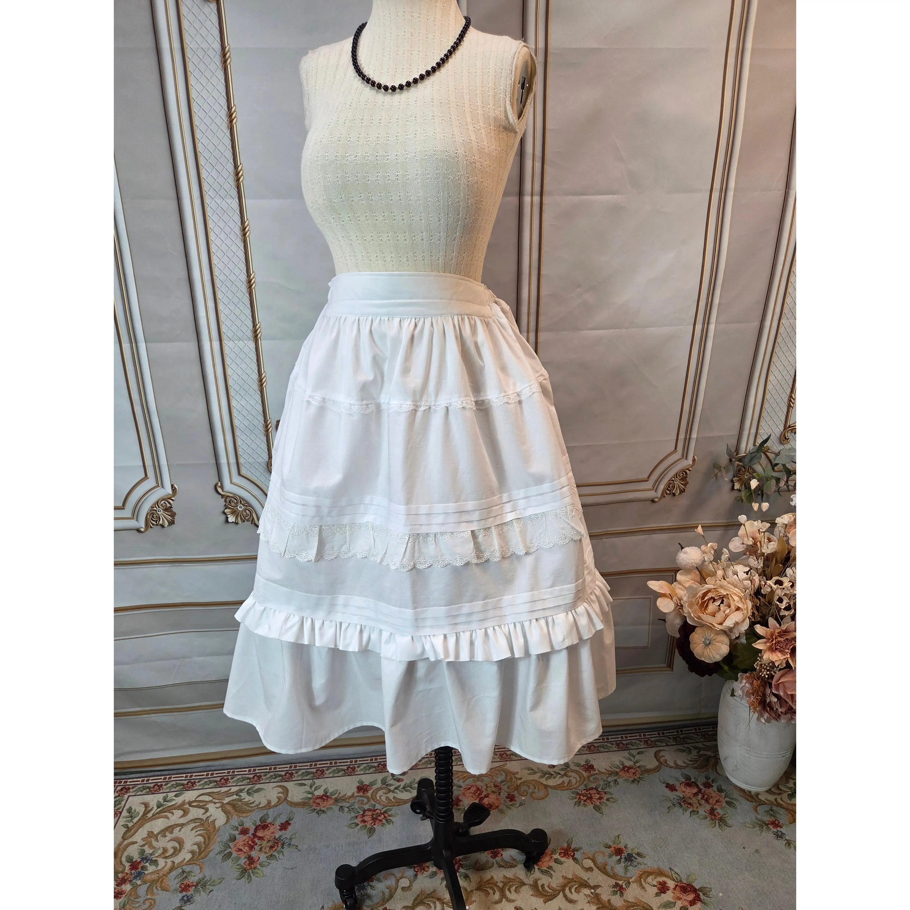 Victorian Inspired Petticoat with Pin Tucks, Lace and Ruffles - 29 Inches