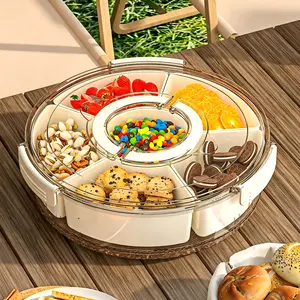 6-Compartment Transparent Snack Box, Lunchbox with Lid & Handle, 360° Rotating Base, Portable Food Storage for Kitchen, Travel, Camping