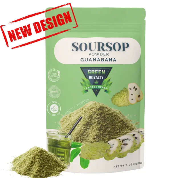 Green Royalty Organic Soursop Powder (Polvo De Guanabana) 8oz - All Natural Health Botanical Digestion Supplement, Metabolism Support, Fitness Nutrition Pack