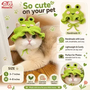 Fit 5-30lb-Handmade Frog Crochet Hat – Cute Green Animal Beanie for Cats or Dogs