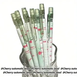 4pcs Cute Cherry Pattern Mechanical Pencils with Eraser, 0.5mm Exam Practice Pens for School and Office, Durable Plastic Design