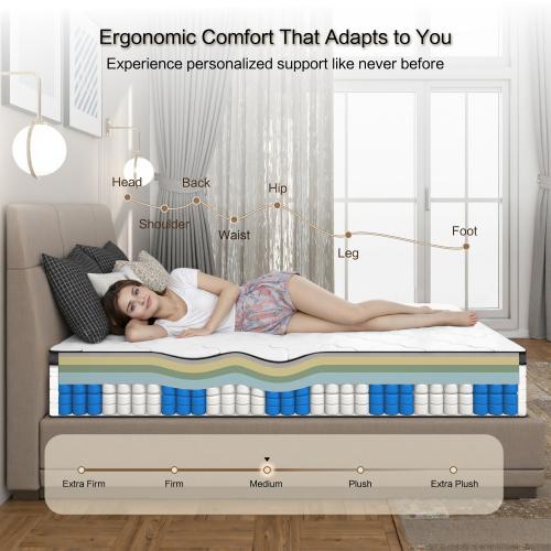[Summervibes] Queen Bed Frame with LED Lights & Adjustable Headboard - Diamond Tufted Upholstered Frame with Wooden Slats - Full bed frame with mattress - Black/White/Grey summergarden