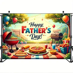 Happy Father's Day Backdrop Outdoor BBQ Photography Background, Family Celebration Tapestry Wall Hanging, Premium Polyester Party Banner With Balloon And Gift Theme For Garden Party, Photo Booth Decor, Holiday Gathering Supplies