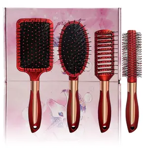 4 Pcs Hair Brush Set, Includes Anti-Static Massage Oval Comb, Detangling Brush, Round Hair Brush, Vented Hair Brush, for Women, Men, and Kids