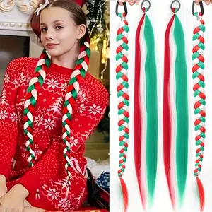 2PCs festive ombre jumbo braiding ponytail extensions, 26-inch synthetic high temperature fiber hair with elastic band for Women & Girls-ideal for Christmas & holiday celebrations, hair accessories