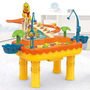 duck design fishing toy, 1 box 2 in 1 slide track fishing toy with 2 counts fishing rods & music, fun fishing game toy for kids, birthday gift, gift
