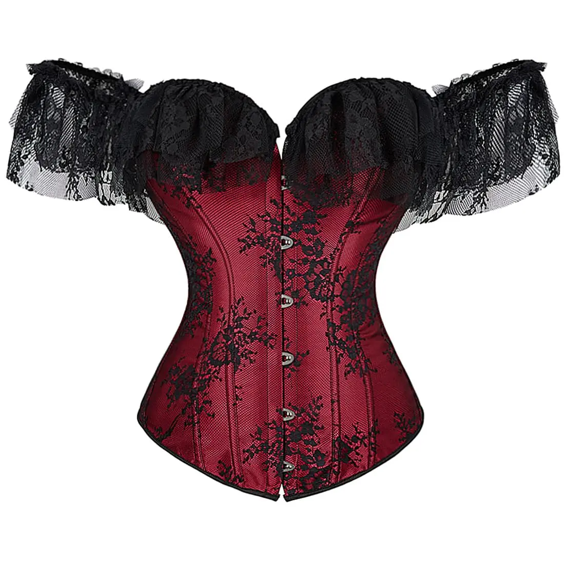 Parlsdy Renaissance Corset Bustier Corsets for Women Princess Corset with Strap Lace Up Ruched Sleeves Halloween Gothic Party Outfit 6731C-Z1