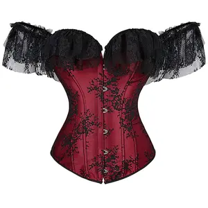 Parlsdy Renaissance Corset Bustier Corsets for Women Princess Corset with Strap Lace Up Ruched Sleeves Halloween Gothic Party Outfit 6731C-Z1