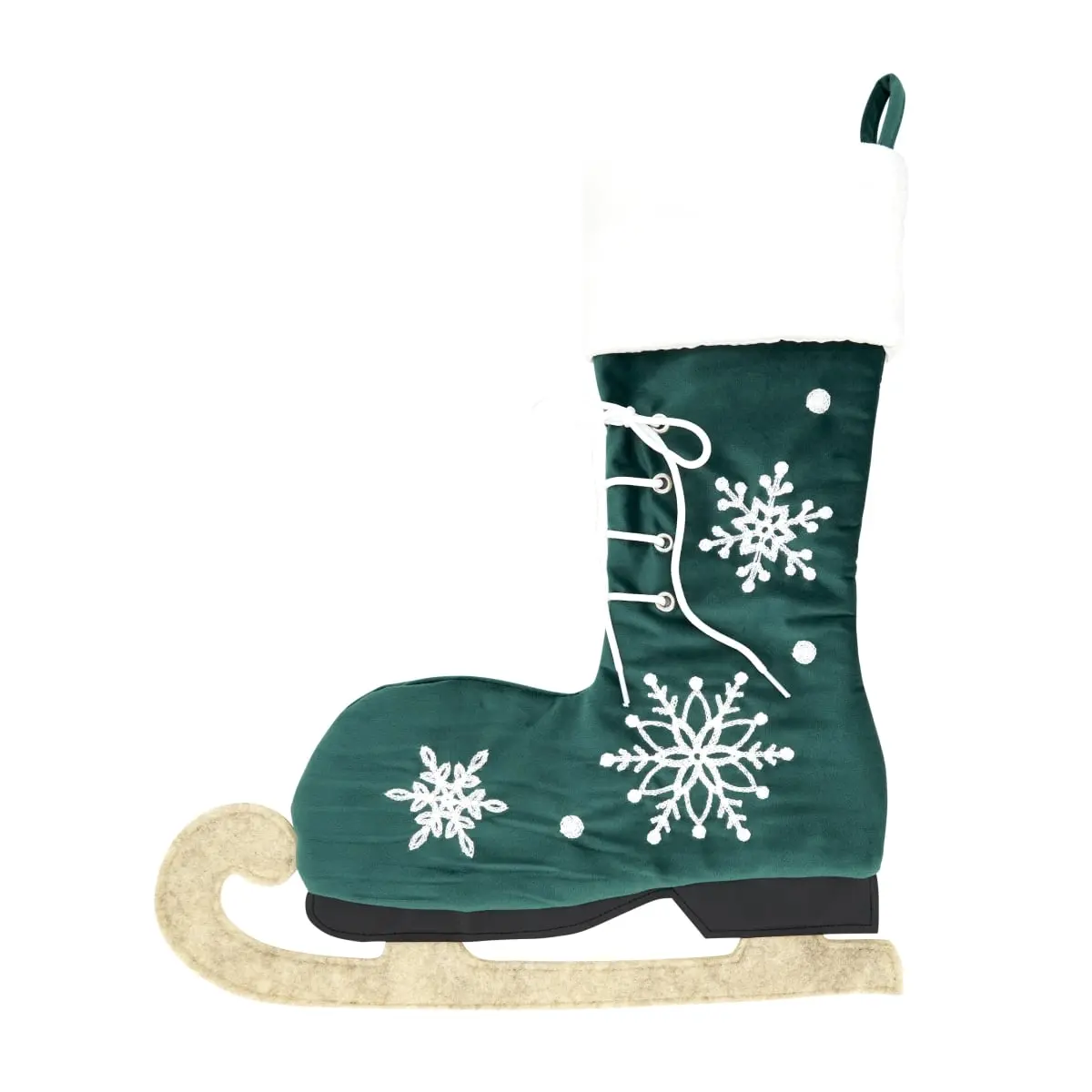 Saro Lifestyle 8260.G25 25 in. Christmas Holiday Ice Skate Design Stocking, Frosty Enchantment Green Festive Decoration