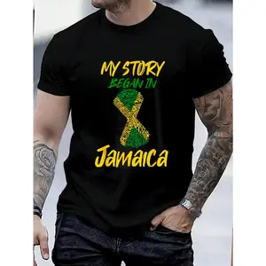 100% Cotton Jamaica Shirt My Story Began In Jamaica Fingerprint Men Gift T-Shirt Women's Men's Fashion Printing Tshirt Graphic Tee Causal Tops