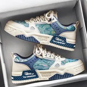 Men's Lace-Up Thick Sole Casual Color-Blocked Sports Sneakers, Breathable Comfortable Design for Daily Wear & Outdoor Activities, Trendy Walking Sneaker