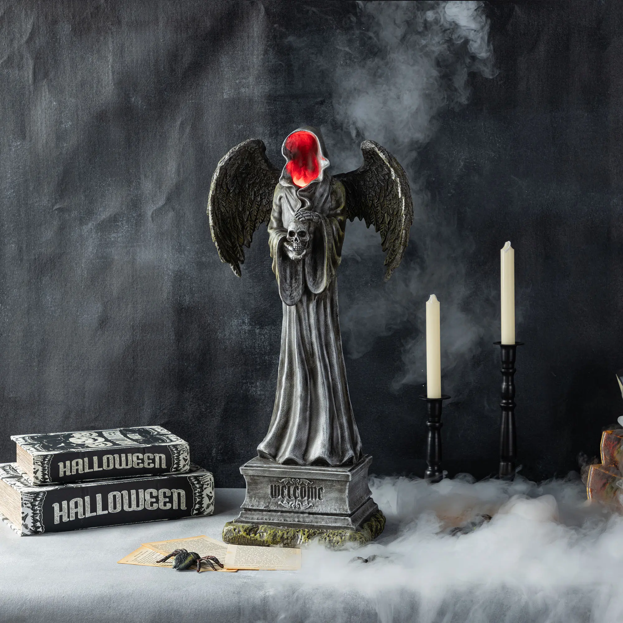 Glitzhome 24"H Halloween Lighted Grim Reaper Resin  Porch Decor(with Timer)