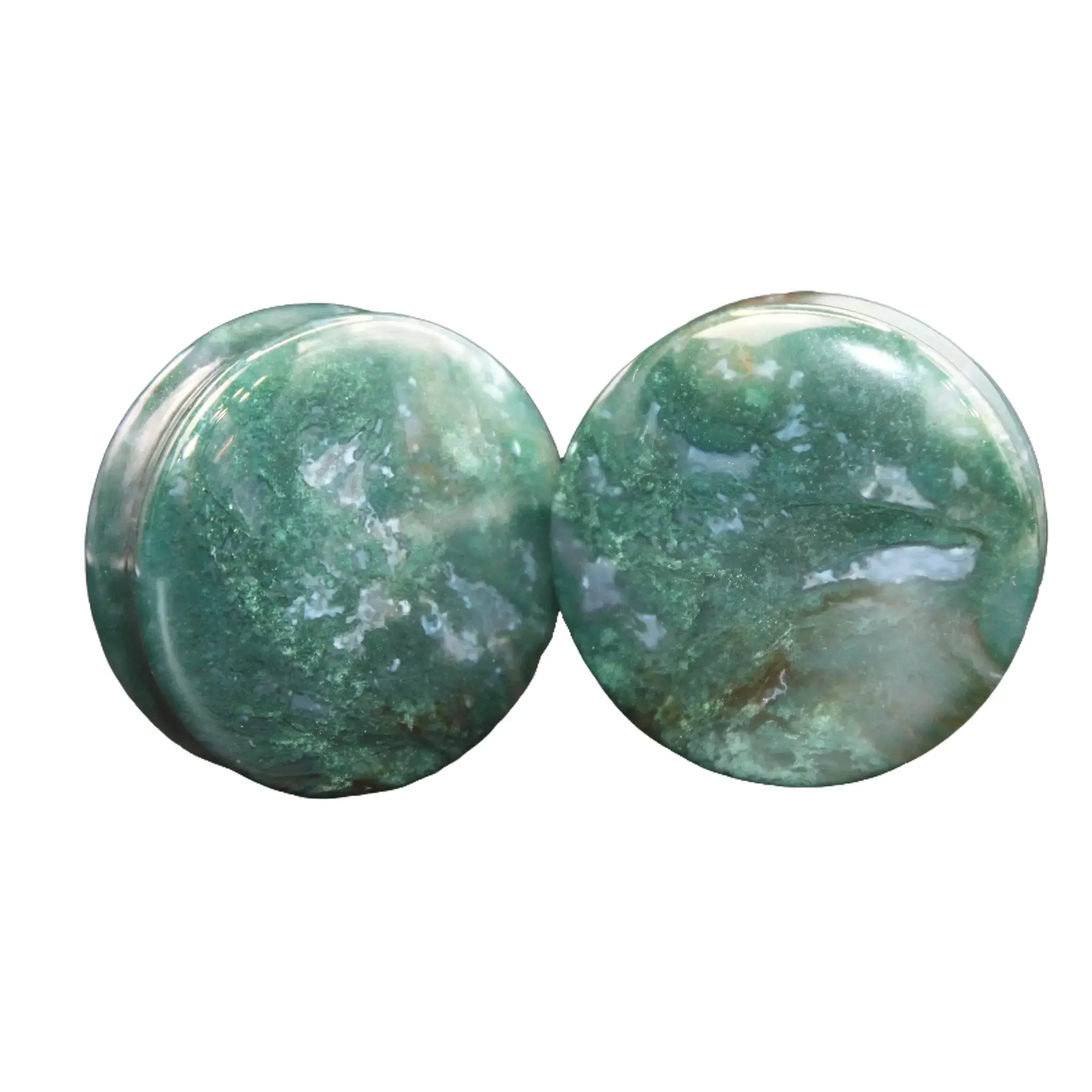 Moss Agate Double Flare Stone for Gauged Ears