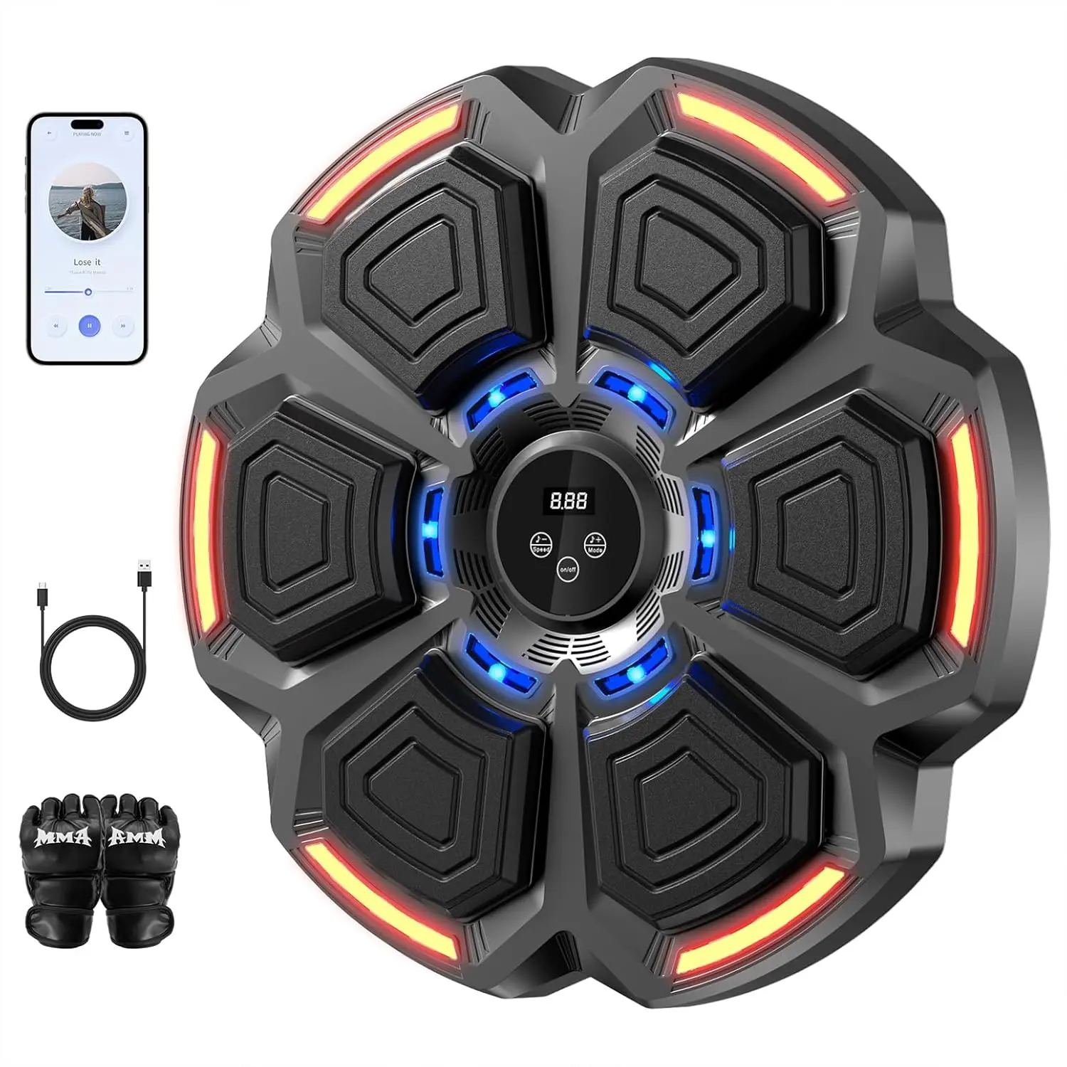 Music Boxing Machine for Adults,Bluetooth Smart Boxing Traineing Machine,Wall Target Punching Workout for Kids,Reflex Training Suitable for Home,Office,Gym,Fun Fitness Equipment