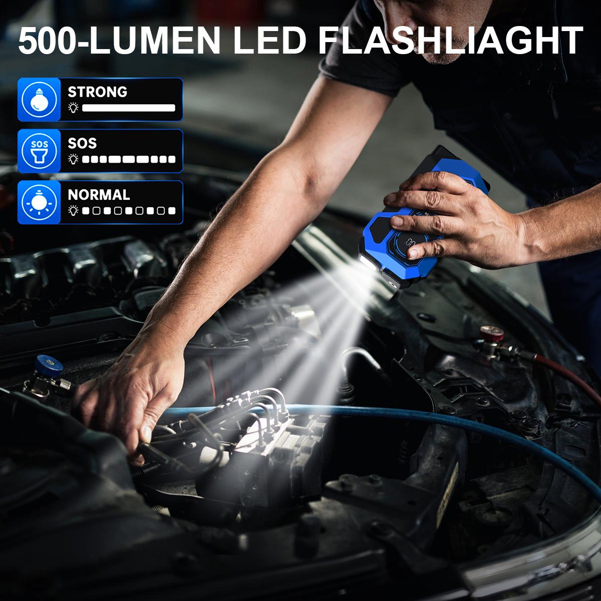 LUPU AUTO multifunctional portable tire inflator, 4 preset modes, automatic stop, LED display, intelligent safety indicator, fast charging for phones and tablets, suitable for car tires, bicycles, and swimming rings