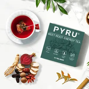 Pyru Beet Root Energy Tea – 9 Herbal Ingredients with Ginseng, Maca & Chinese Yam for Men’s Daily Stamina, Endurance & Vitality Support & Natural Herbal (Caffeine-Free)