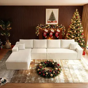 【Mother's Day Gift】UTUHMWM Oversized 132" L Shape Cloud Couch Plus Sectional Sofa with Chaise Modern Modular Sofa with 6 Soft Pillows & Lounge Chairs Boneless Upholstered Couches for Living Room Bedroom Plush Corduroy Fabric