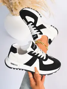 Women's New Lace-Up Colorblock Thick Sole Fashion Training Shoes, Anti-Slip Lightweight Sports Casual Shoes, Ideal for Travel and Daily Wear