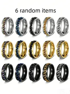 6 Pcs Random Beer Opener Rings, Rotatable Stress Relief Unisex Chain Titanium Steel Cool Ring, Casual Design for All Seasons, Statement Rings, Statement Multi Ring
