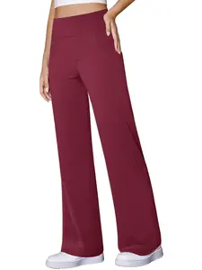 Women's Basic Straight Leg Wide-Leg Loose Fit Sporty Commuter Pants, Elastic Work Office Pants with Pockets, Casual Yoga Pants for Daily Wear