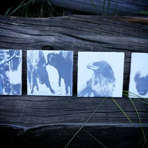 4 Inch Ceramic Etched Coasters- Unique Design Featuring Animal Imagery on Each Tile