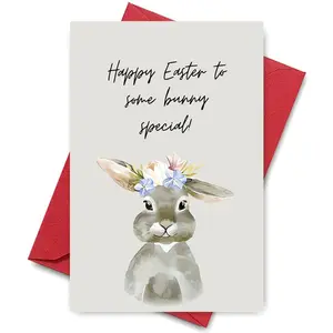 Easter Bunny Greeting Card with Envelope, 1 Count Watercolor Bunny Greeting Card, Festive Paper Card for Girlfriend, Family, Friends, Neighbors