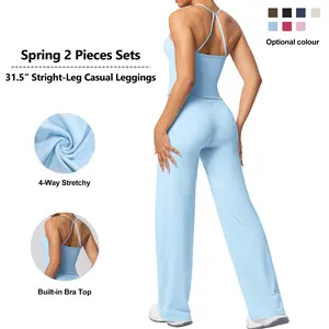 Jetjoy Cami Tank Top & 31.5‘’ Inseam Straight Leggings Set for Women High Waist Loose Fit Soft Stretch Fabric Ideal for Gym Yoga & Casual Wear High Waisted Yoga Athleisure Wear Set,summervibes,Summeroutfit