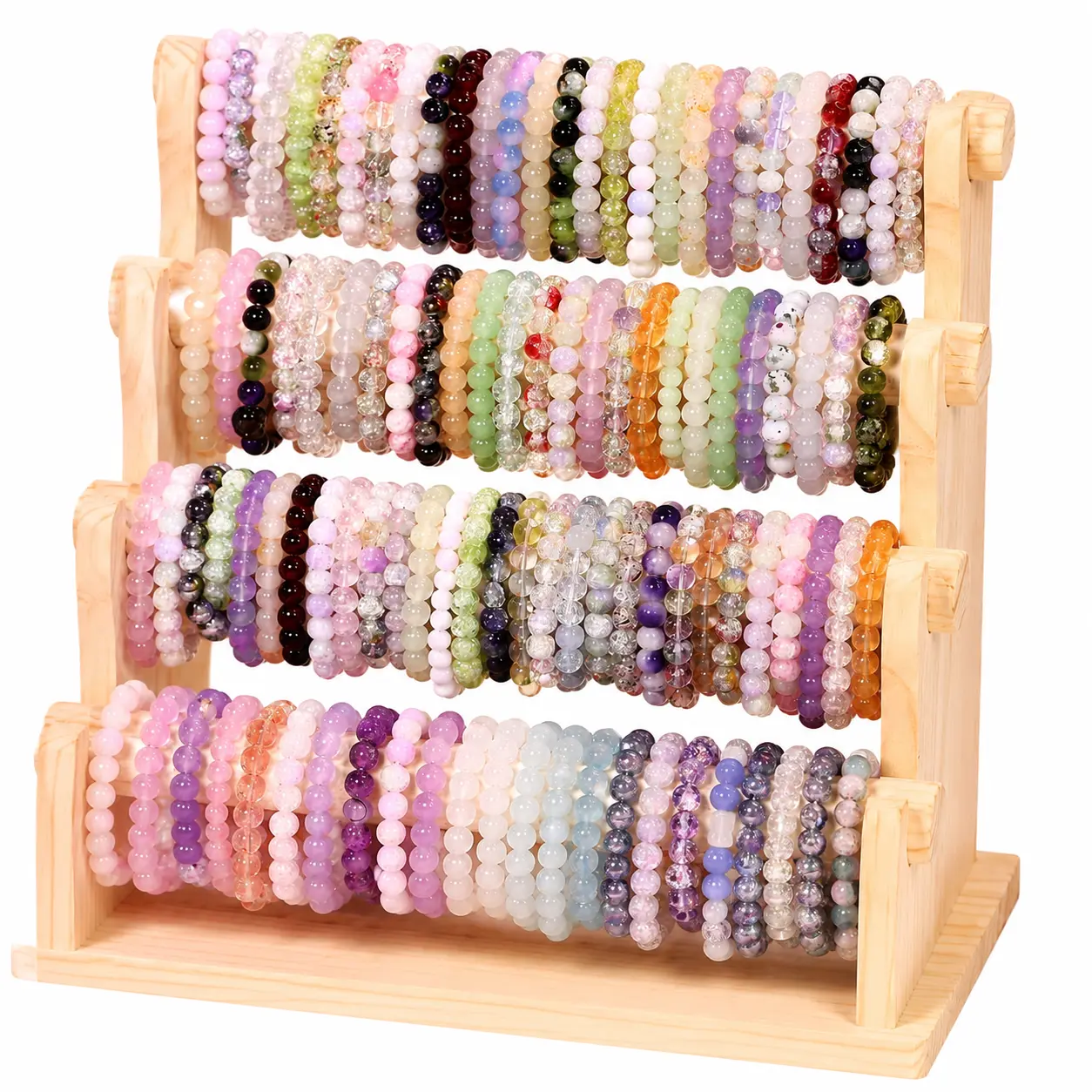 Women's Crystal Bracelet Set - Colored Glass Beads,Bangle,Crystal Colorful,Girl Aesthetic,Heart Accent,Pastel Designs,Cute Mixed-Color Details,Ideal Gift for Birthdays,Summer Vacations, Colored Glass Beads Bracelets & Bangles, Crystal Colorful Bracelets &