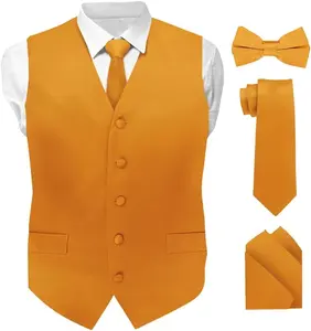 Vittorio Farina Solid Satin Vest Set (White Back) Var. 02 (Mustard-Yellow)