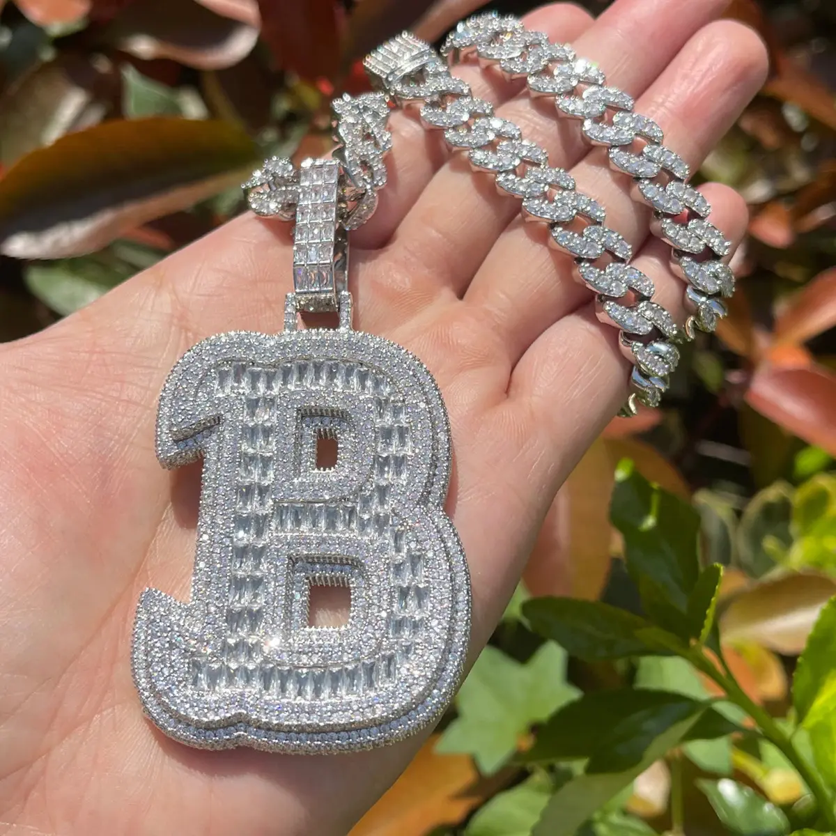 Initial Letter B Pendant Blinged Out Iced Out Statement Charm for Hip Hop Streetwear Vibe with Sparkling Details