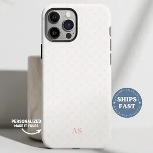 Personalized Pink Polka Dot Phone Case for iPhone 17 16 15 14 13 Pro Max, Initials iPhone Case Polka Dot Phonecase Monogram Custom Phonecase