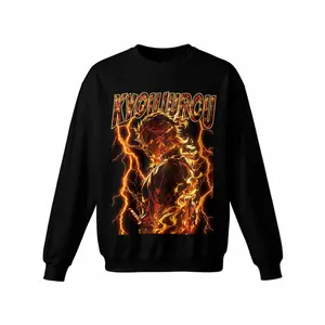 Kyojuro Rengoku Demon Slayer Flame Hashira Anime Lover Crewneck Sweatshirt  Crew Neck Hoodless Sweat Shirt for Women Men Loose Fit Comfy Casual Funny Unisex Graphic Pullover  Long Sleeve Pull Over Fashion Top,Cotton Blend ZTK00083