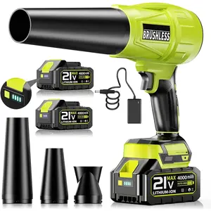Cordless Leaf Blower with 2 x 4.0Ah , 500CFM Turbo Jet Blower with Brushless , Handheld Blower with 3 Extension Nozzles for Lawn Care, Gutter Cleaning, Removal &  Blower for Drying