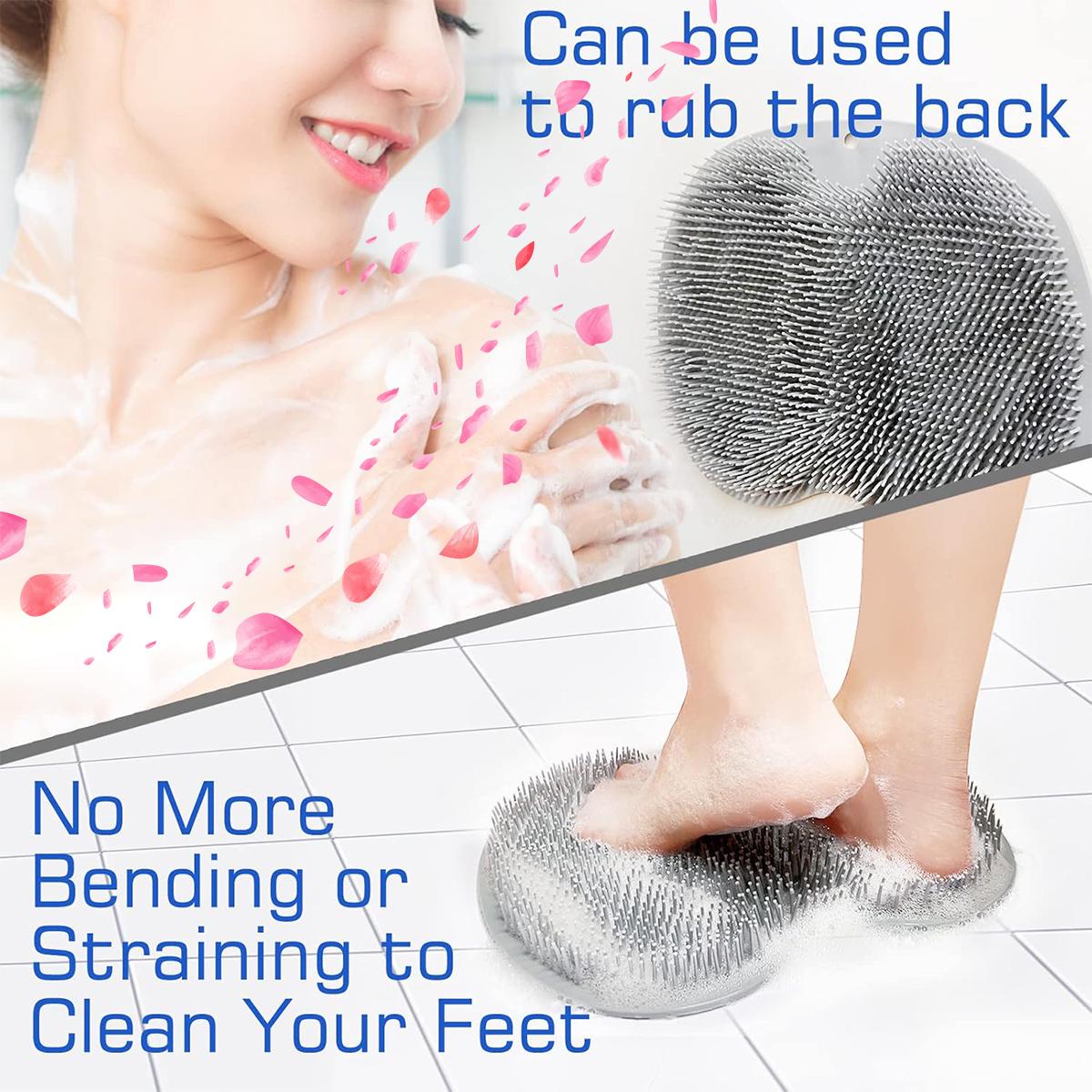 Silicone Shower Foot Scrubber Mat,Back & Feet Cleaning Pad,Shower Massage Soft Bristles Exfoliating Scrubber,Wall Mounted Slip Suction Cups for Use,Bathroom Bathing Accessories