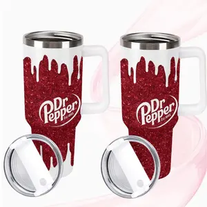 Dr Pepper Tumbler, 40oz With Handle Tumbler, Paint Drip Design, Christmas Gift, 40oz Stainless Steel Tumbler, Glitter Design, Perfect Gift For Pepper Lover