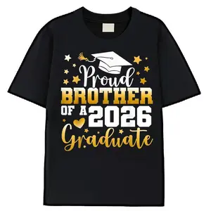 100% Premium Cotton T-shirt Men's 2026 Graduation Season T-Shirt- Brothers and Sisters Are Proud of Graduates, Golden Font and Graduation Certificate Design