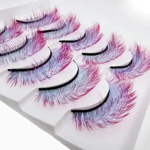 Colorful Gradient Synthetic False Eyelashes, Thick 3D Curls Eyelash, Dramatic Volume Eyelash, Lightweight Comfortable False Eyelashes for Nightclubs, Festivals, and Role Play, Makeup, Cosmetic, Volume Lashes