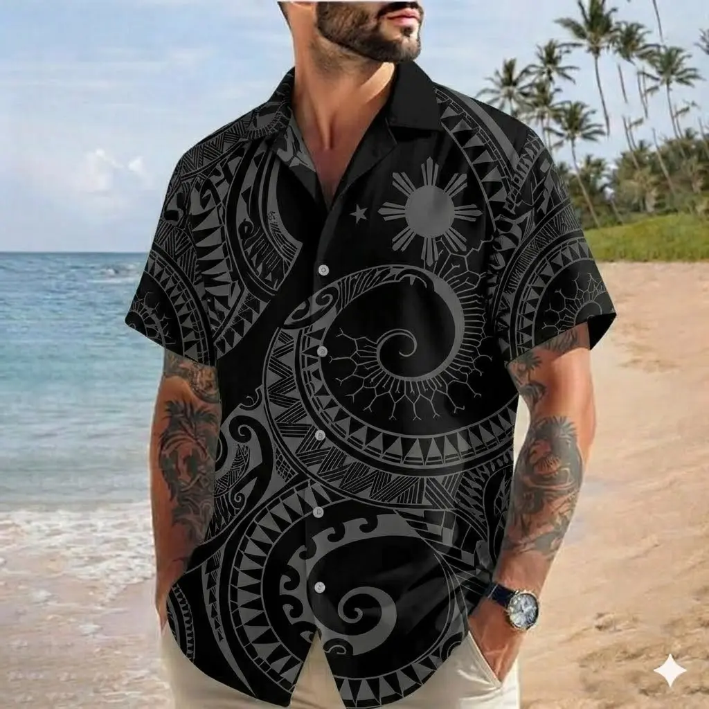 Pinoy Pride Hawaiian Shirt, Philippines Heritage Tribal Shirt, Mens Short Sleeve Casual Top, Filipino Cultural Gift, Summer Vacation Outfit #Hawaiianshirt
