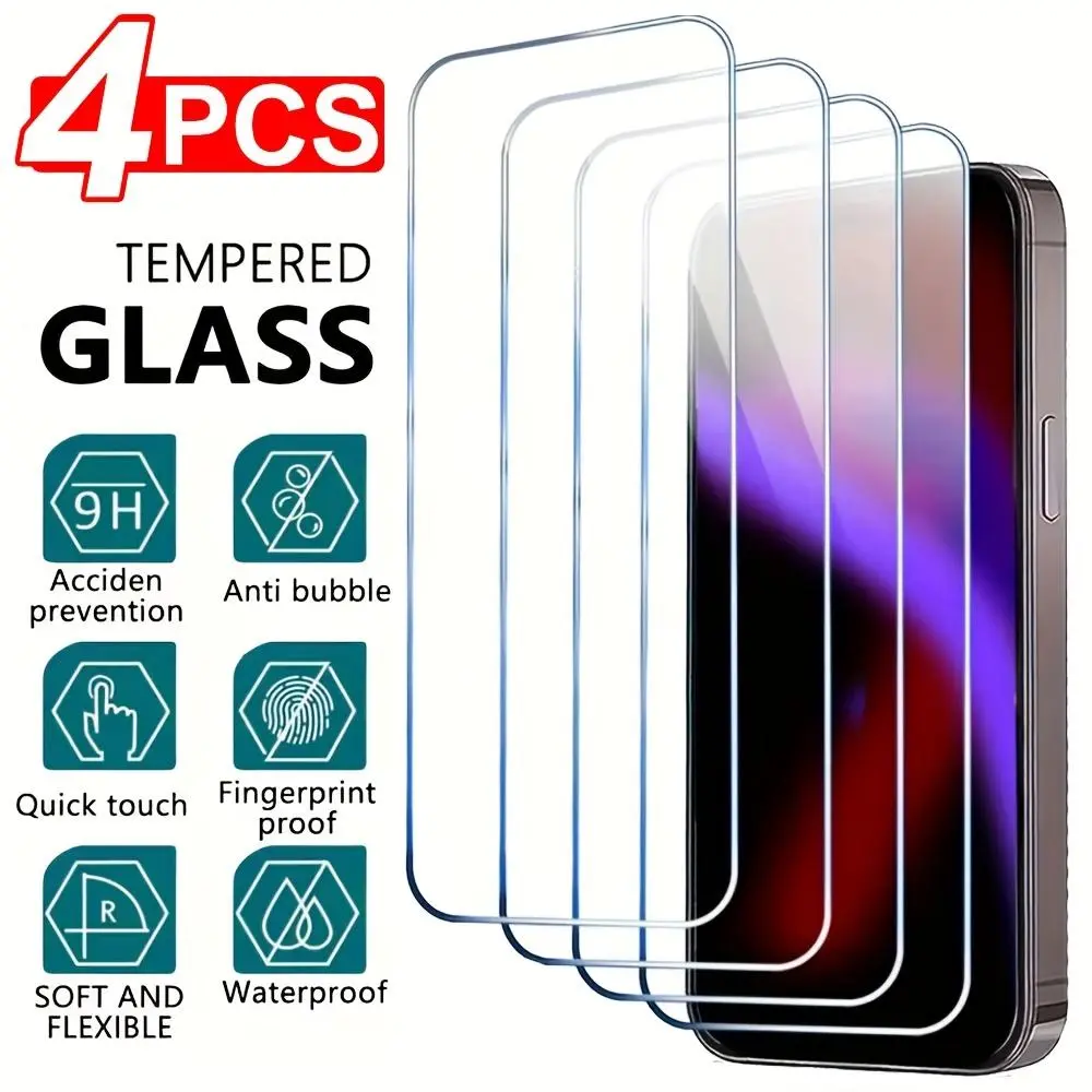 4pcs HD Anti-Scratch Scratch-Resistant Tempered Glass Screen Protectors for iPhone 11,12,13,14,15,16,17 Pro,13-17 Pro Max,17 Air,16e,14-16 Plus, with Lurvia Phone Case & Aesthetic Installation Accessories